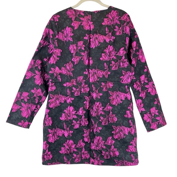 NEW Lulus Elegant Taste Floral Jacquard Mini Dress Black Gray Bright Pink XL NWT - Picture 6 of 16